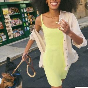 Old Navy Fit and Flare Mini Dress Pockets Lime Yellow XL